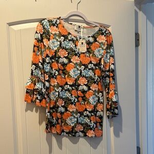 Dainty Jewells Orange and Blue Floral Blouse